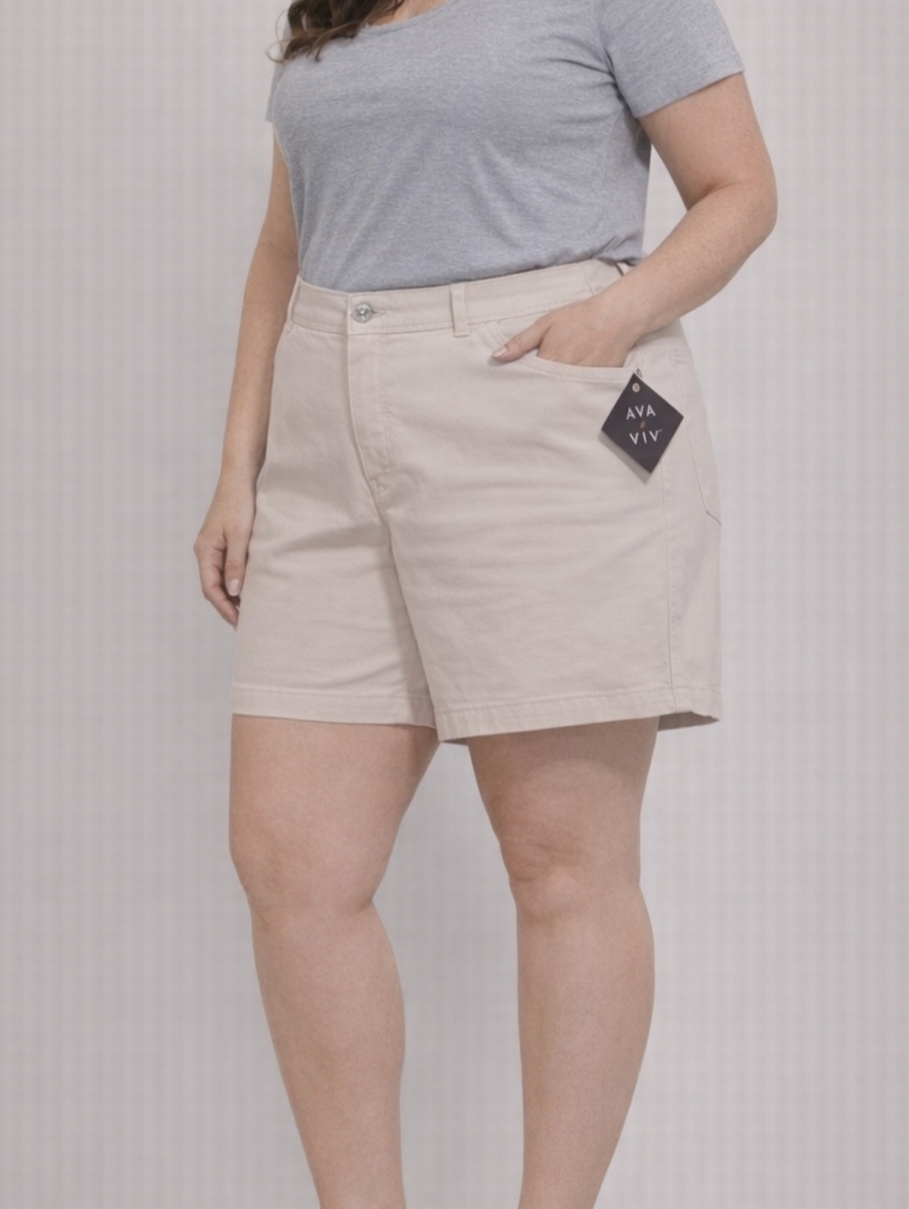 AVA & VIV Womens Shorts Beige Denim High Waist Size 22R Relax Fit Cotton